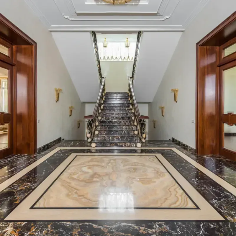 Luxury polished marble entrance hall floor restored by Cornwall Floorcare