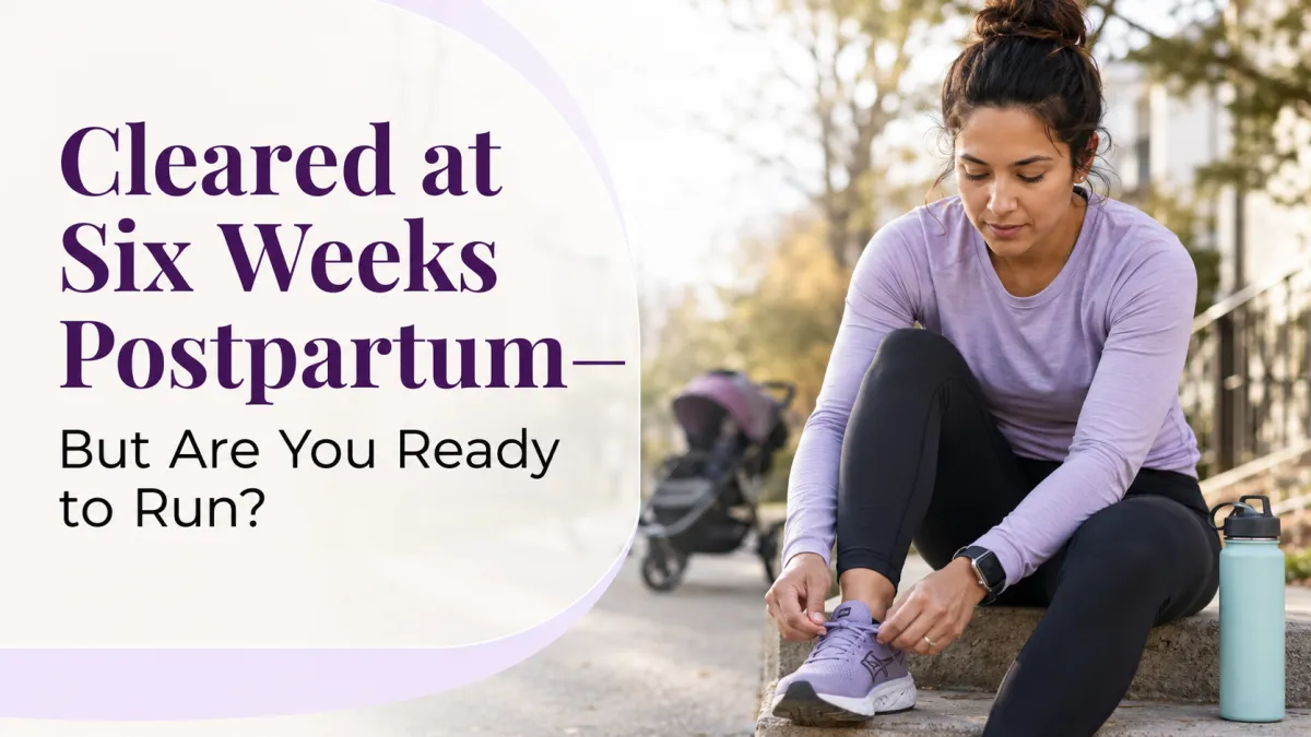 Postpartum mother tying her running shoes before a gradual return to running.