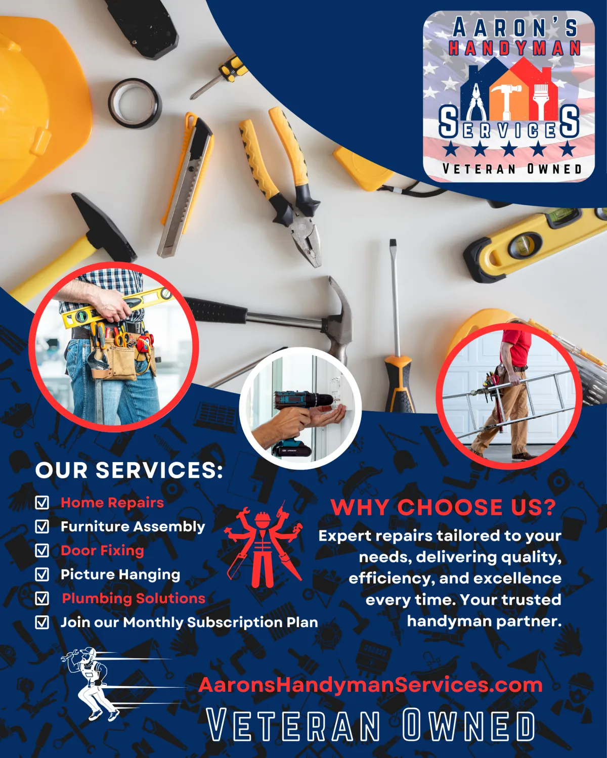 assorted hand tools on gray concrete floor