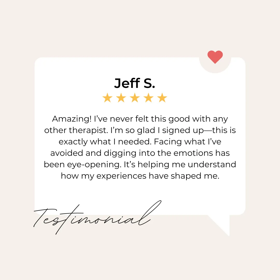 Testimonial from Jeff S. praising Kelly Knower's wellness coaching in Orange MA for helping him process emotions and gain clarity through self-awareness.