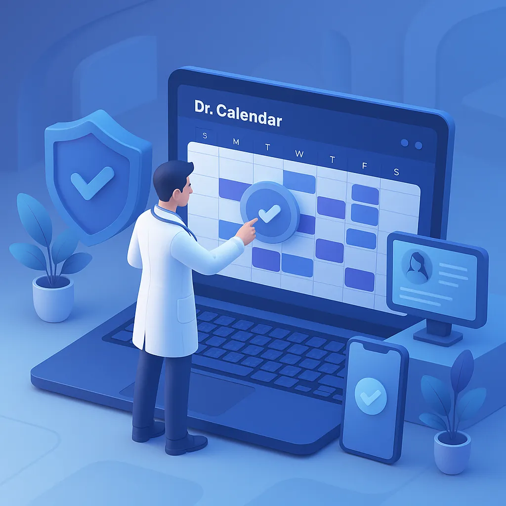 A close-up of a secure digital lock icon on a computer screen, with a doctor's stethoscope and a notepad in the blurred background. The lock glows blue, symbolizing data protection and privacy in a healthcare context.