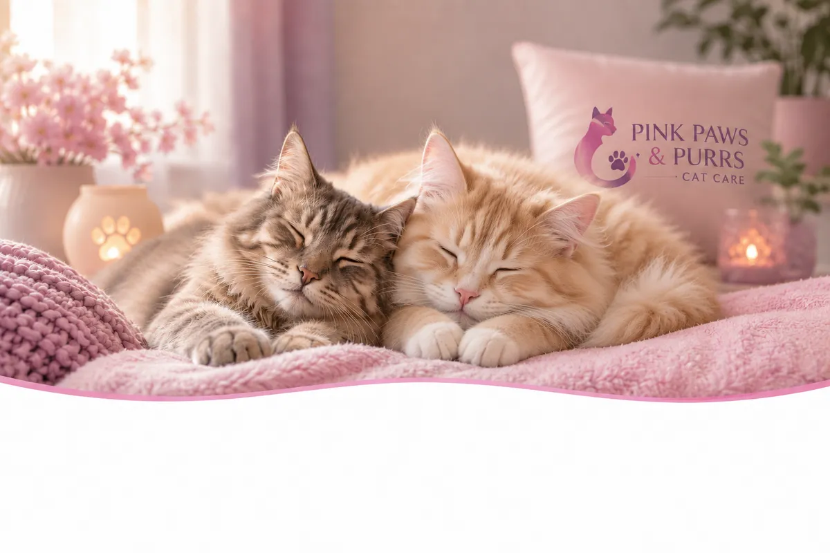 Cat and dog resting together on a pink blanket