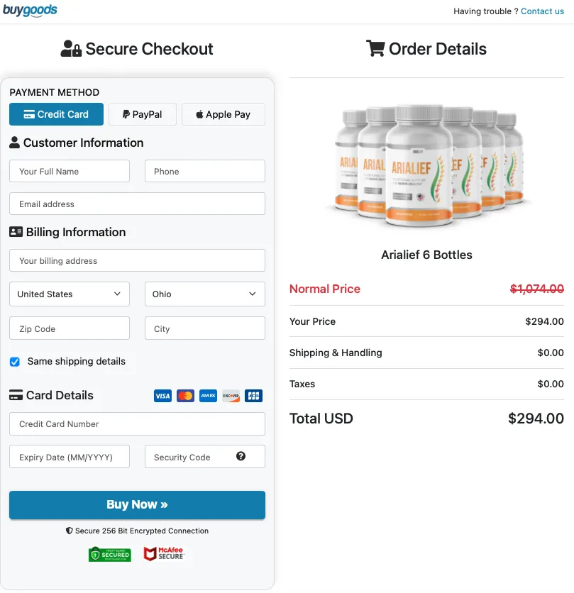 Arialief Order Page