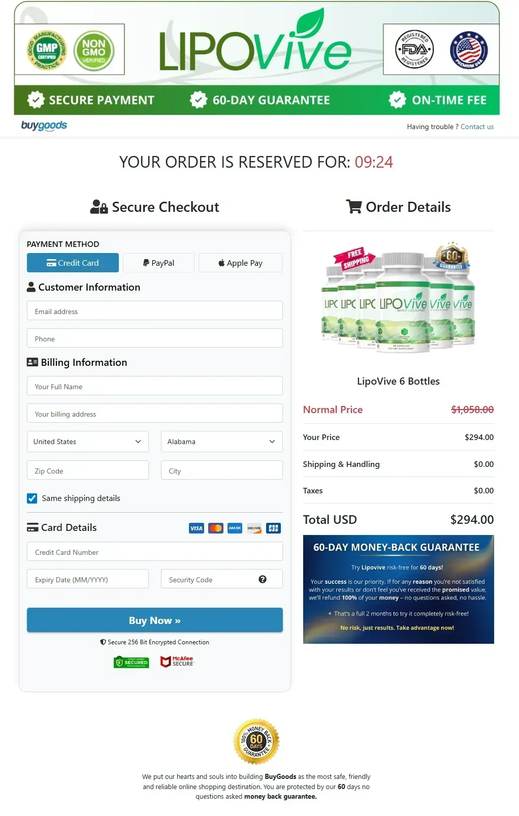 Lipovive order page