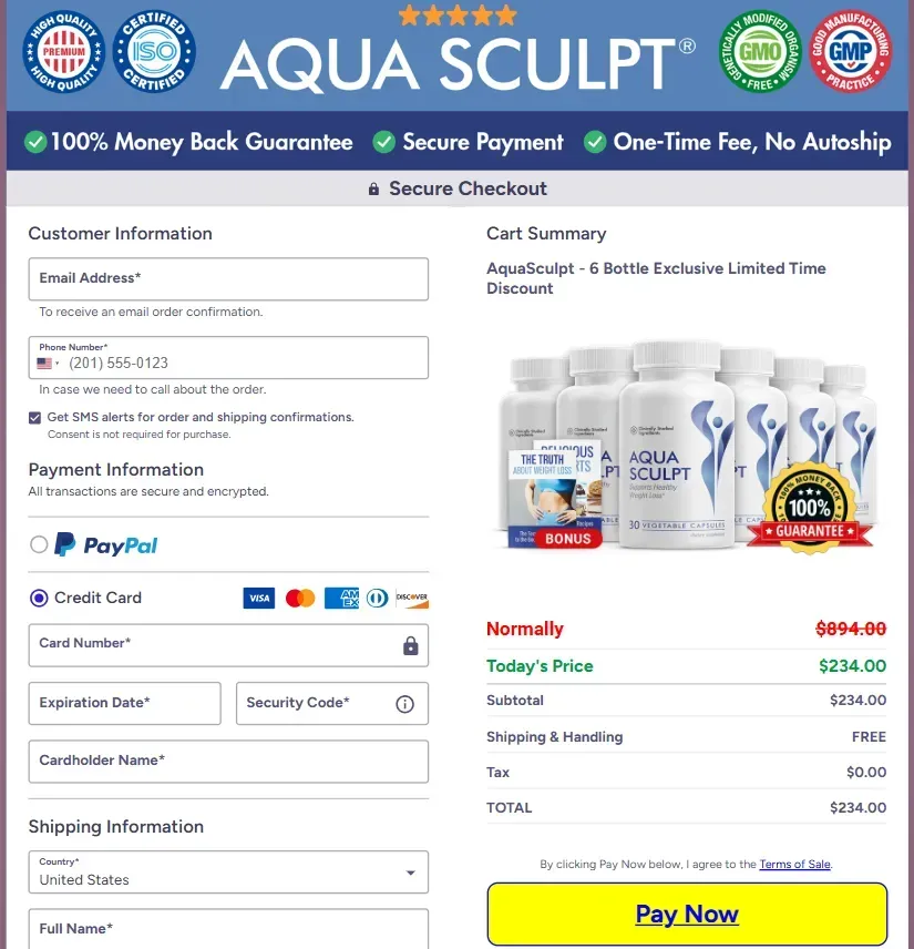 AquaSculpt order page