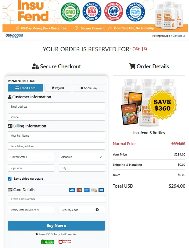 InsuFend order page