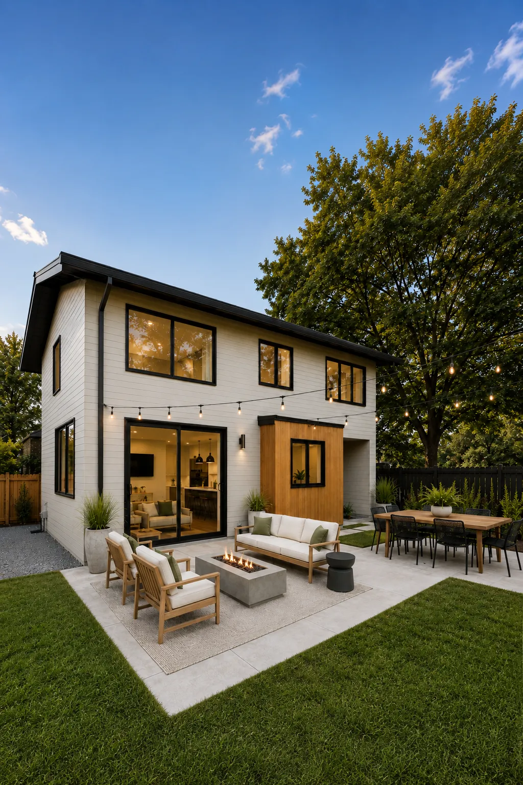 Two-story detached guest house with outdoor patio