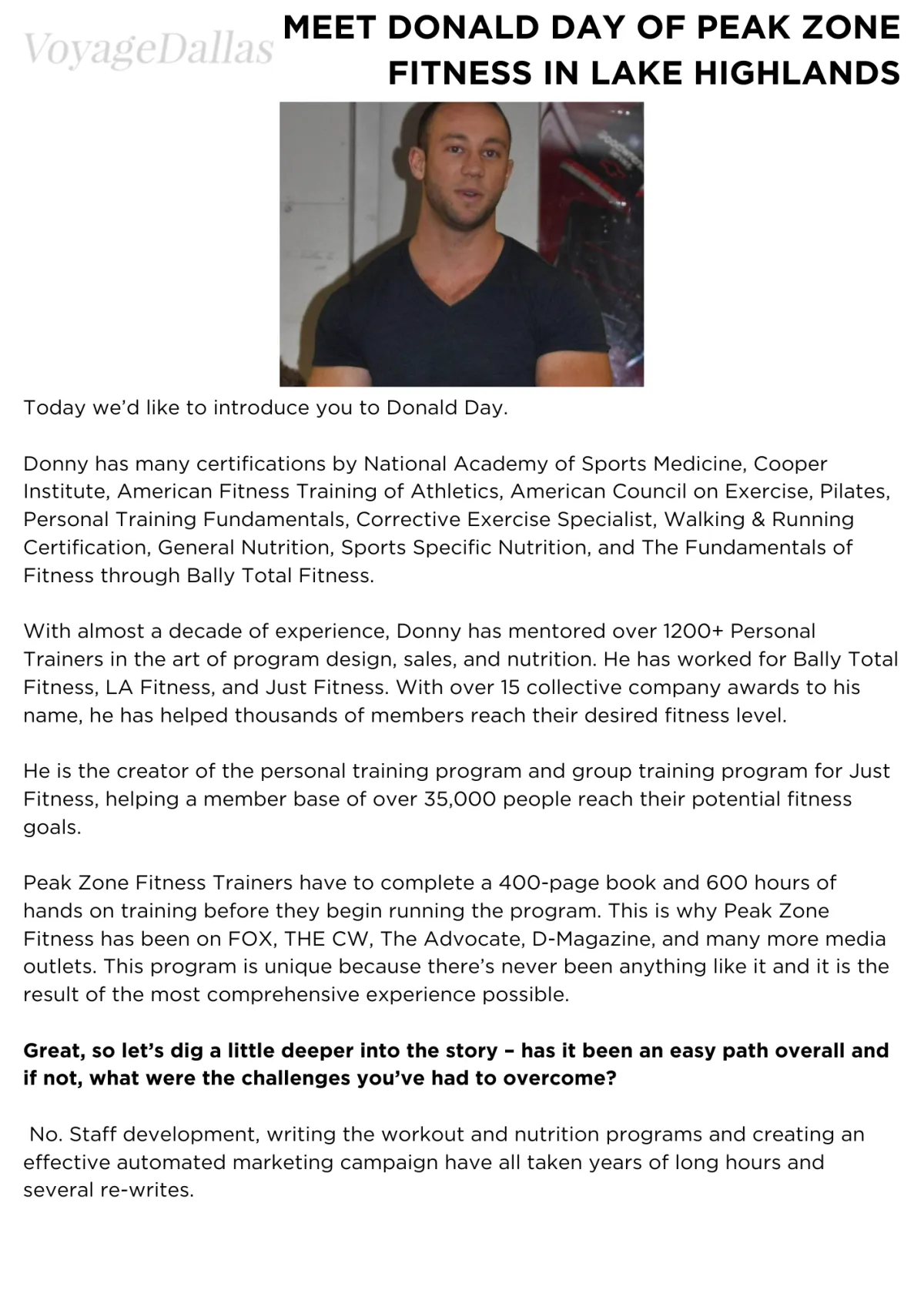 Donald Day, fitness professional and creator of Peak Zone Fitness, smiling in a black shirt, showcasing his expertise in personal training and nutrition.