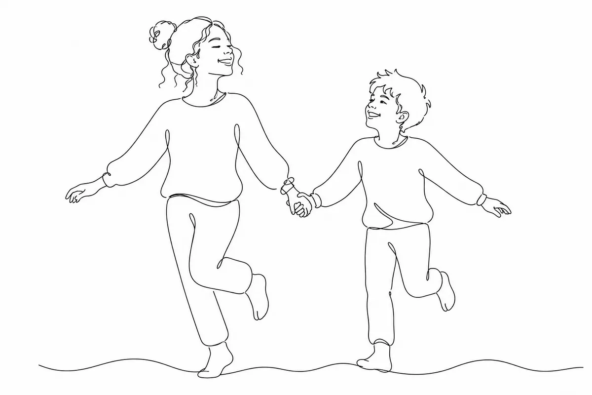 Mère apaisée observant le coucher de soleil avec son enfant