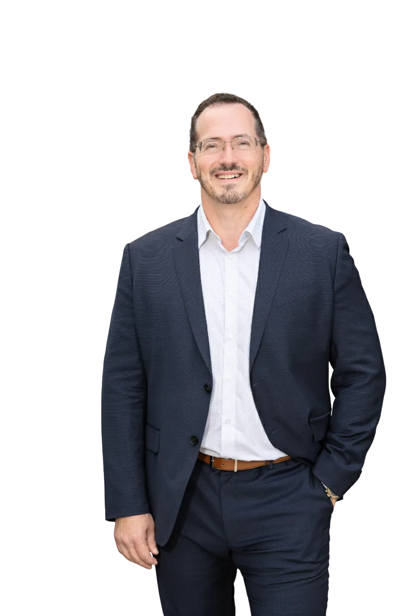 Confident real-estate borrower portrait, isolated PNG