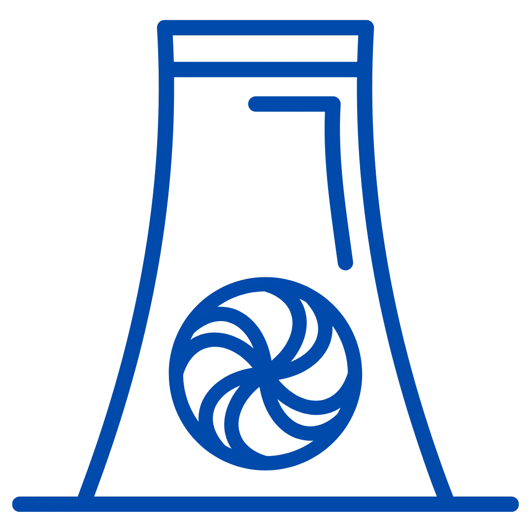 icono de una torre de enfiramiento industrial con tratamiento de agua con ozono