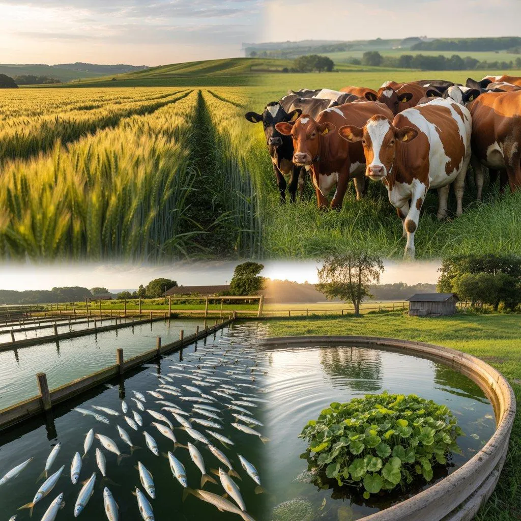 imagen que representa la agricultura, anadería, piscicultura y acuacultura