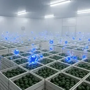 Cámara frigorífica con aguacates siendo desinfectada con ozono ambiental