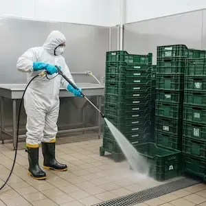 Desinfección de huacales con agua ozonizada a presión