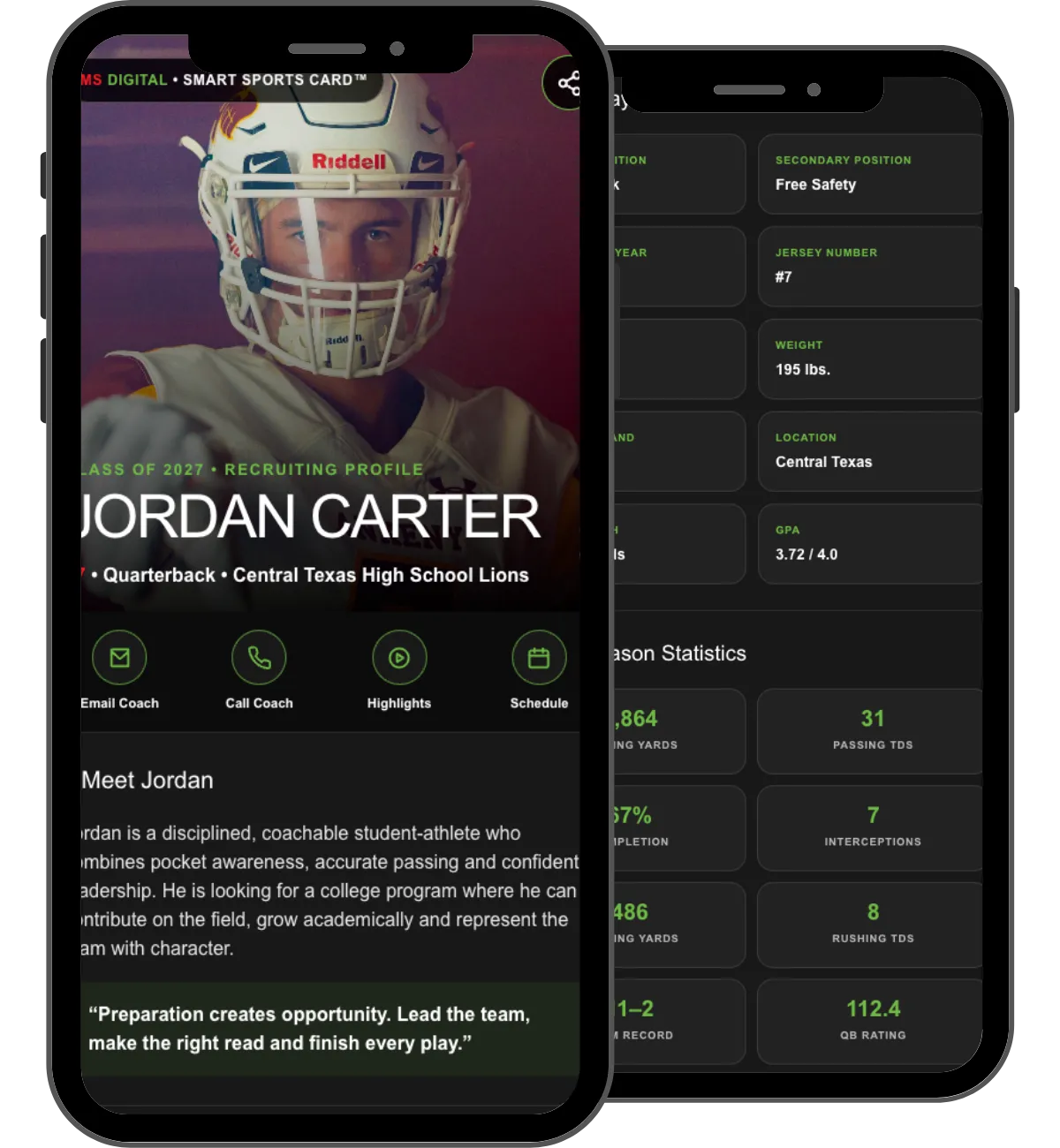 Sports team digital card preview