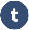 Blue circular logo featuring a lowercase white "t" for Tumblr.