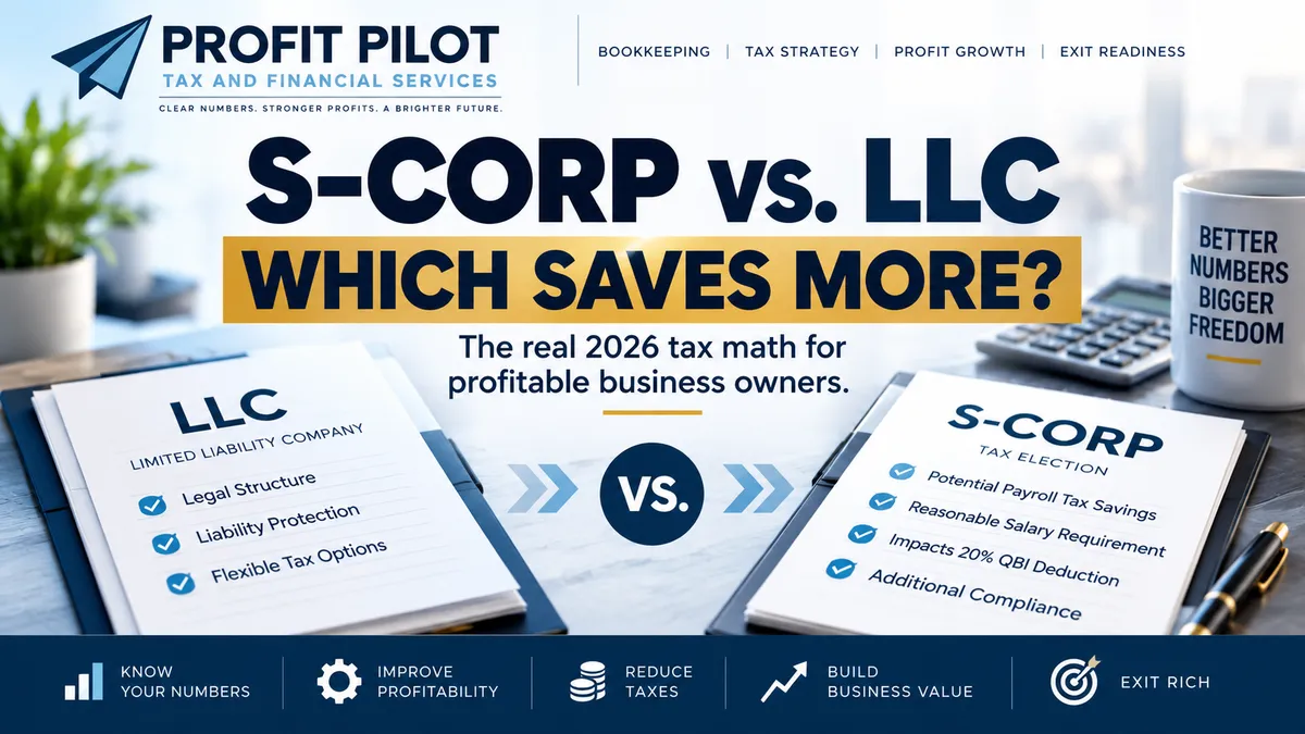 an infographic comparing an S-CORP vs an LLC that says "Which Saves More?"