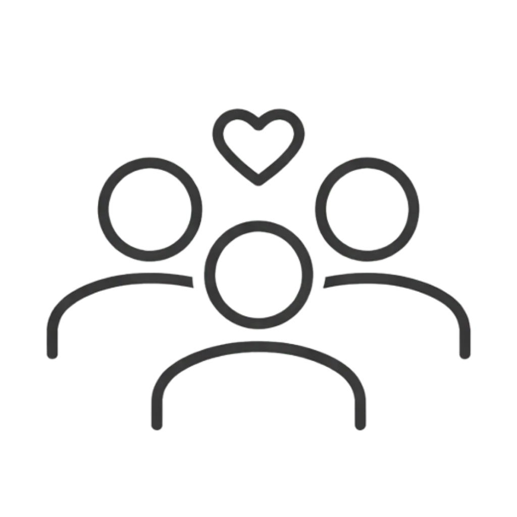 Wollongong buyers agent community - modern minimalist outline with three people representing community and contribution.