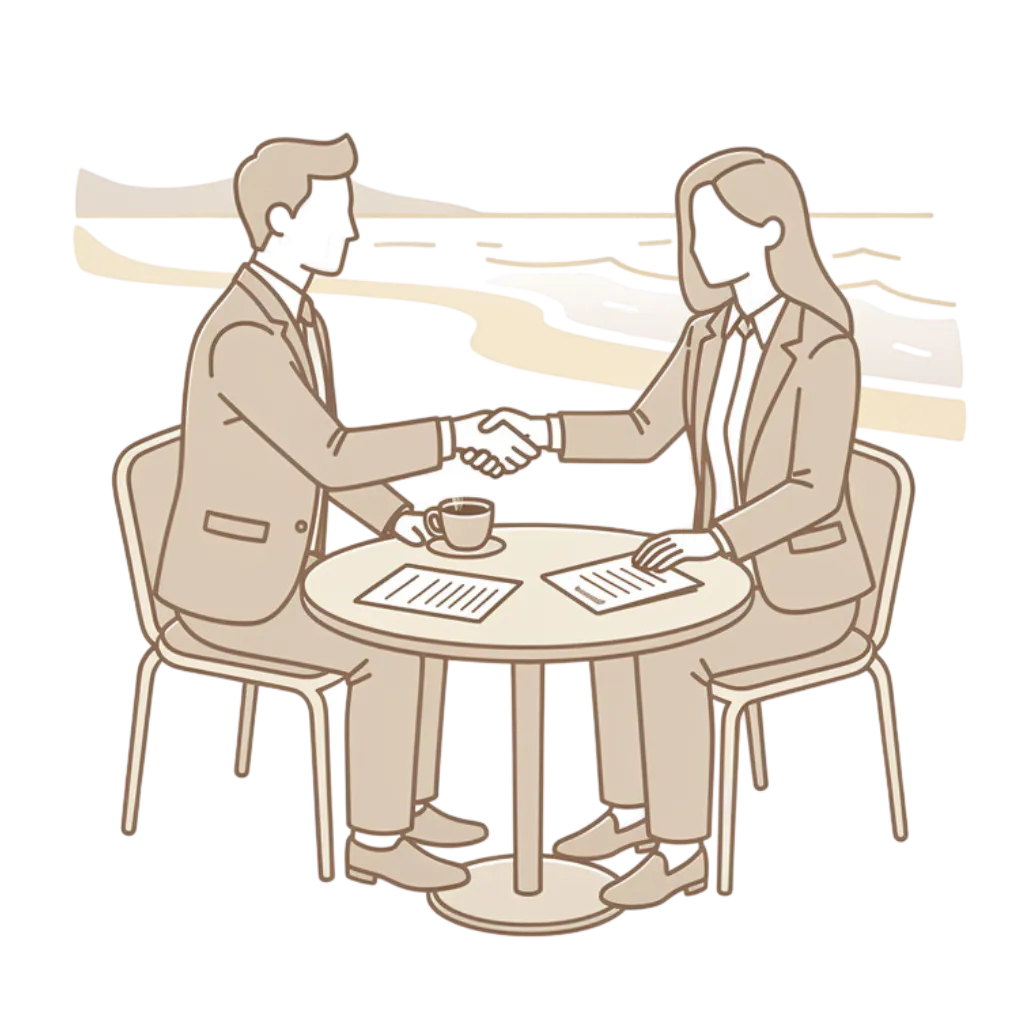 Minimalist outline icon displaying two people shaking hands for appraisal 