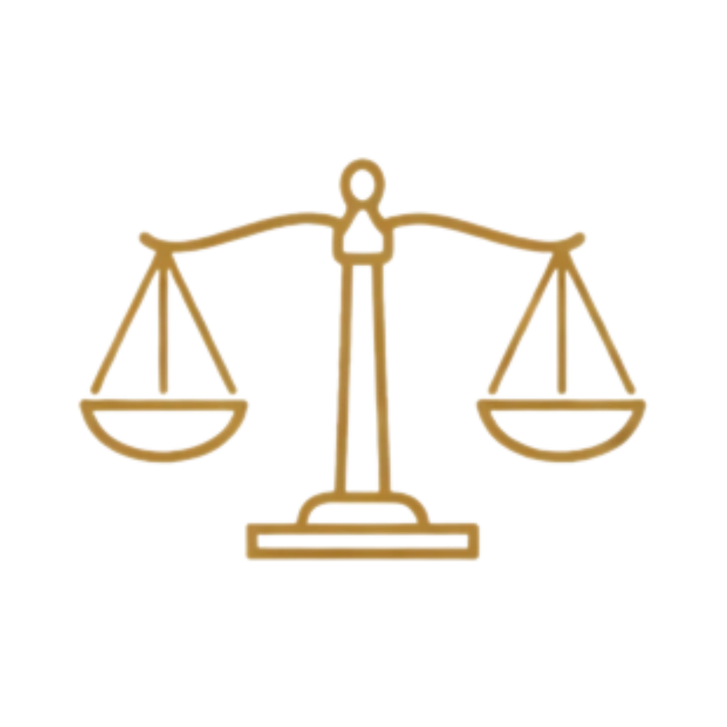 An icon with scales at the same level to represent independent and unbiased advice. 