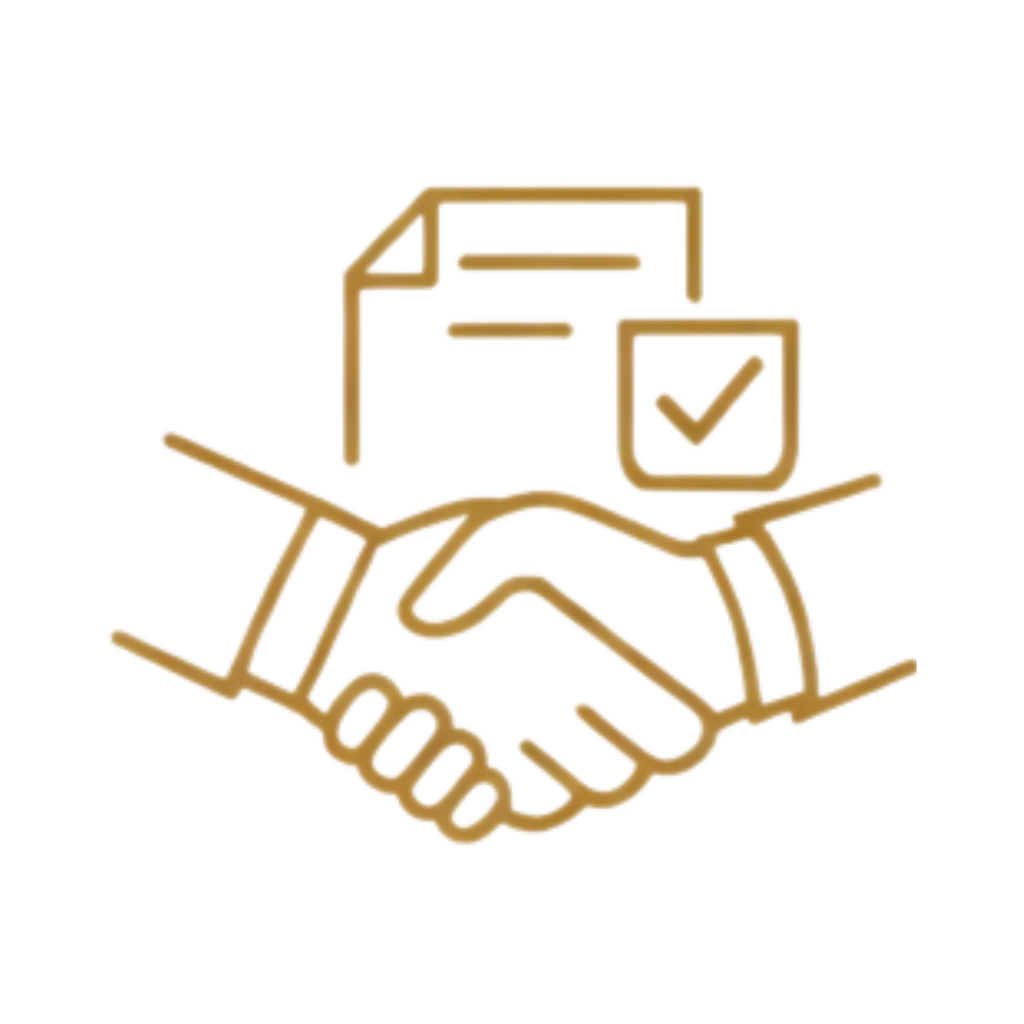 An icon with hands shaking and a document.