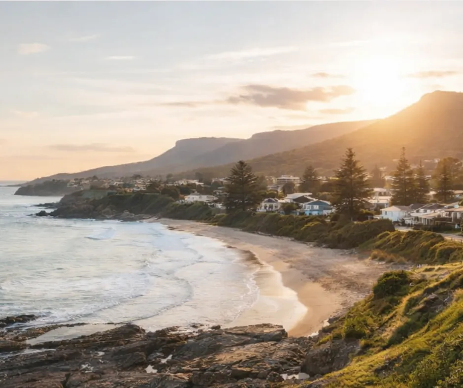 Wide coastal shot of Austinmer emphasising village scale rather than skyline or high density