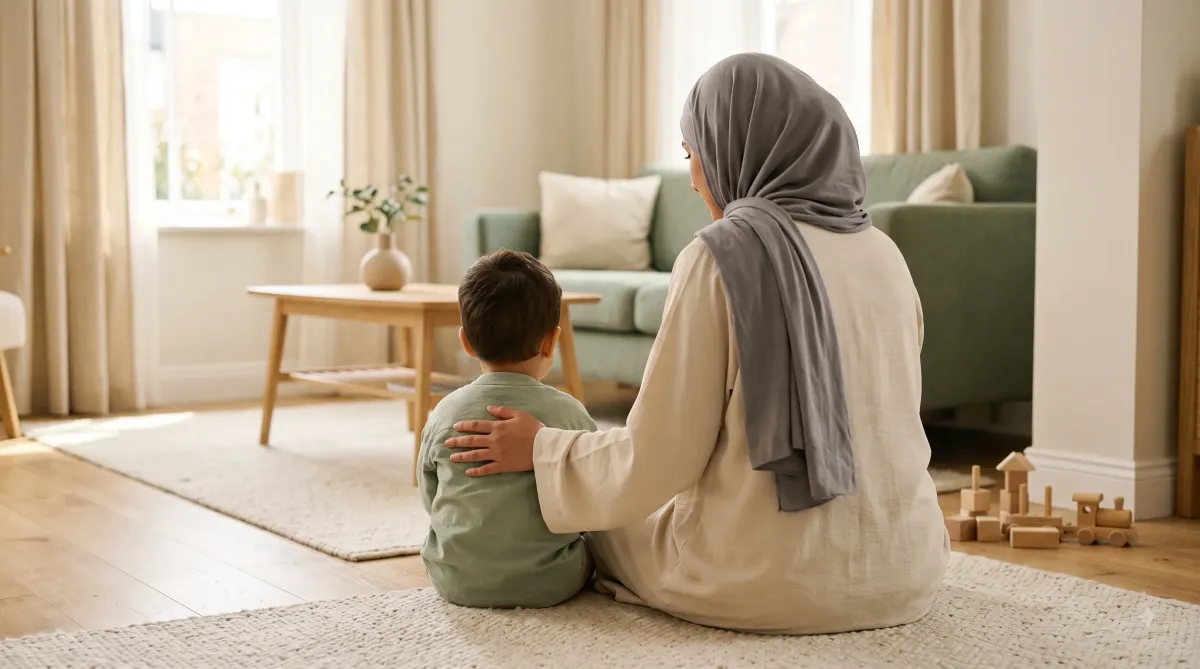 Muslim mother reciting over her young child at home