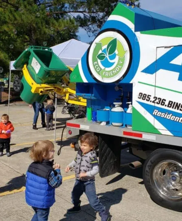 Our eco-friendly cleaning truck uses hot water and biodegradable detergents to sanitize trash bins while protecting the environment.
