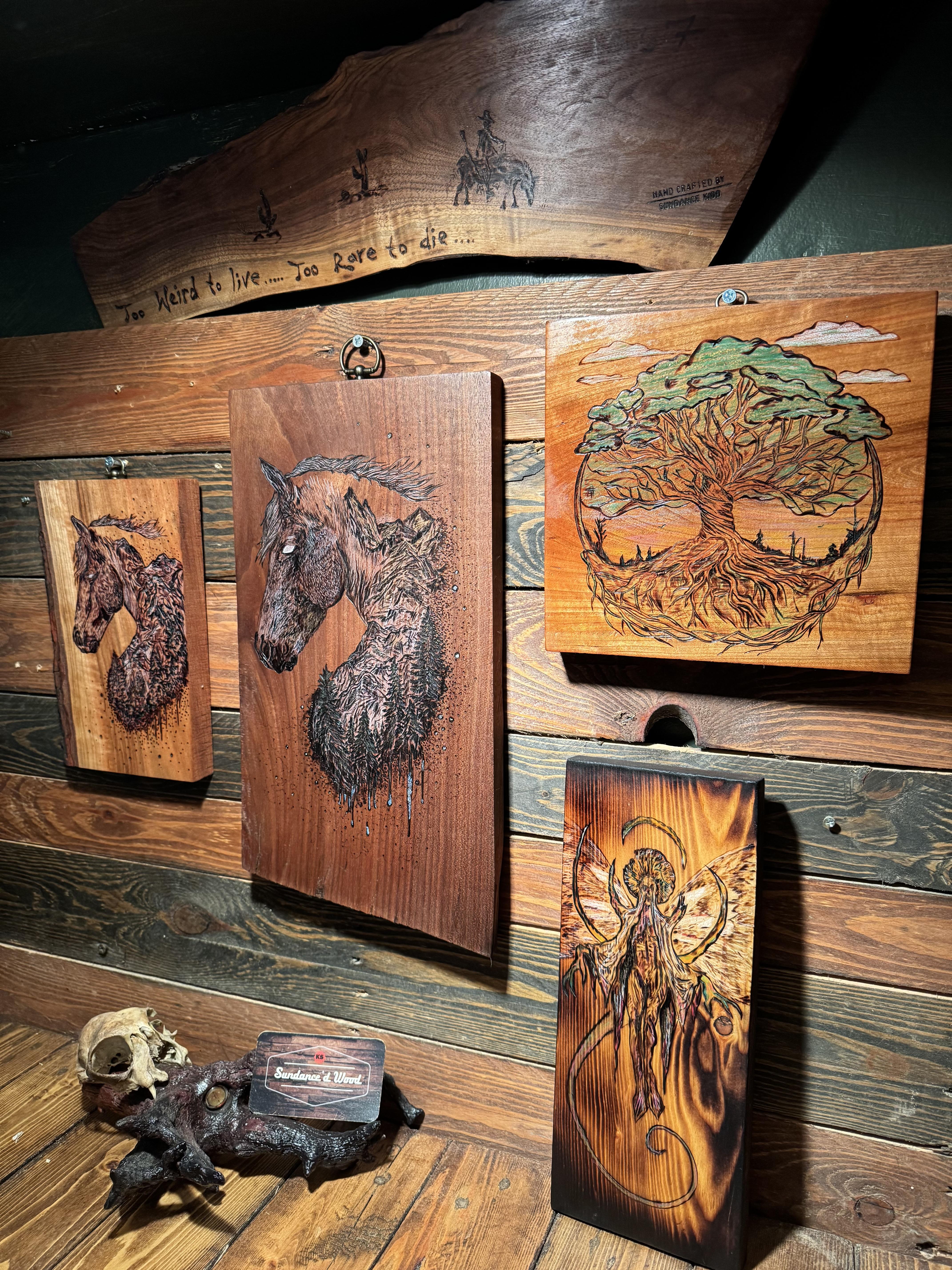 Decorative carved wood wall art mounted above a living room sofa