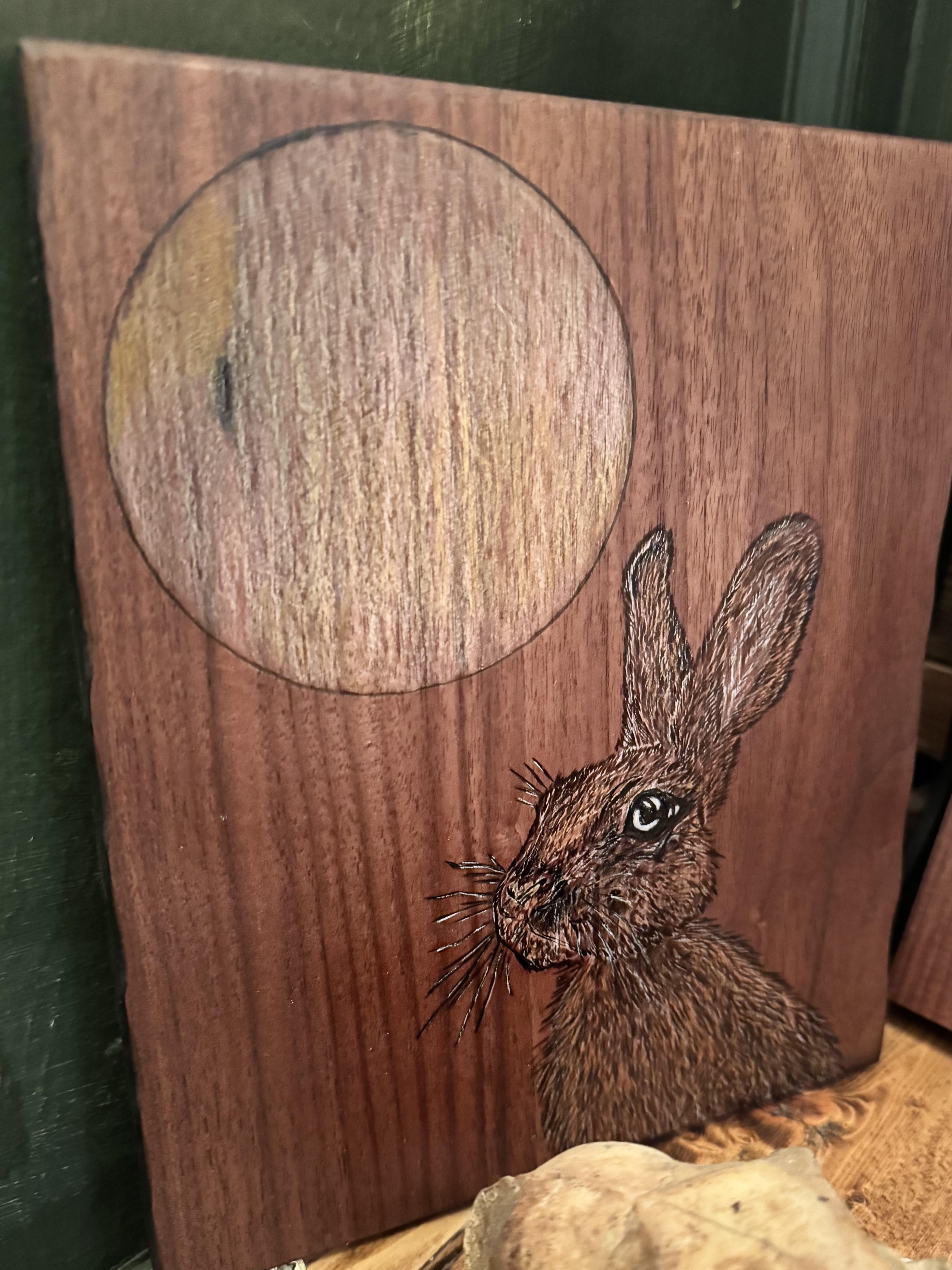 Rustic carved wood plaque finished in a natural wood stain