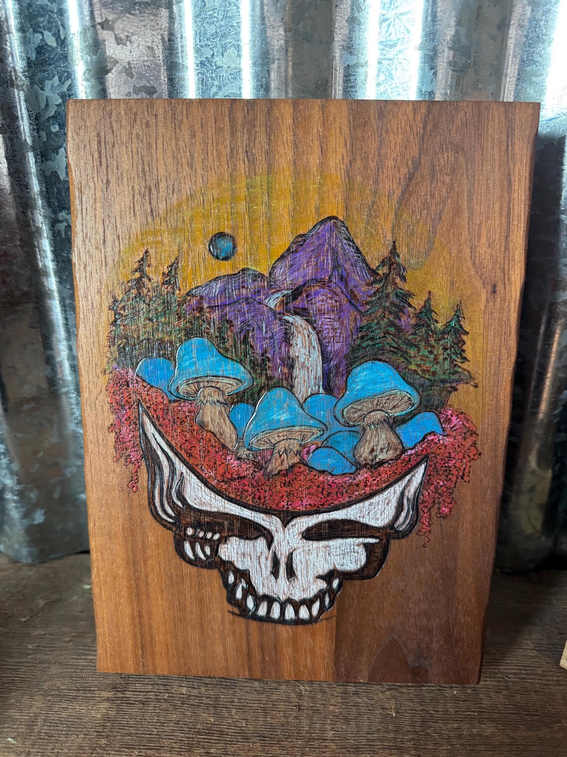 Layered wood wall art piece with dimensional carved detail