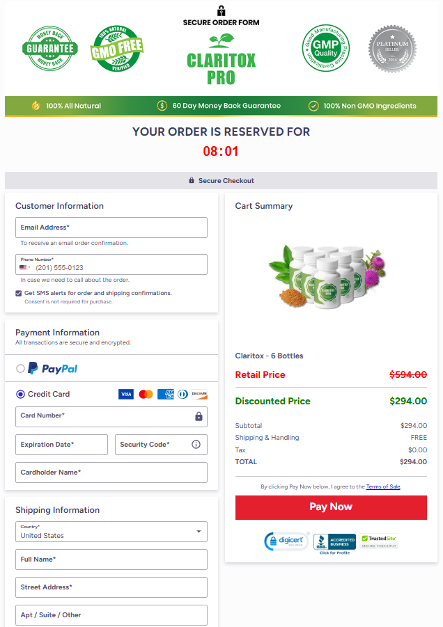 Claritox pro order page