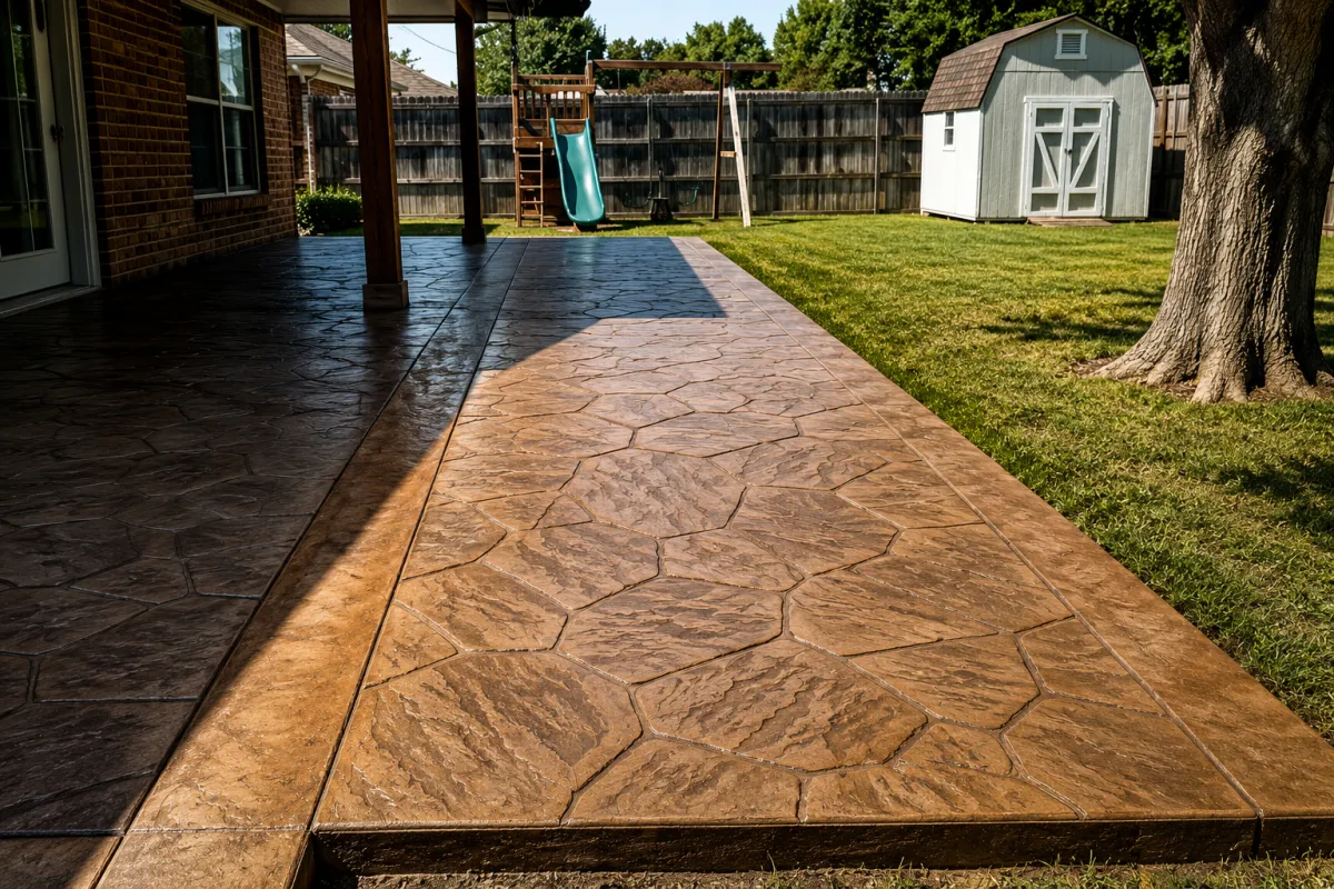 Stamped concrete sidewalk installation in Fort Worth TX