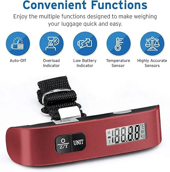 Etekcity Luggage Scale for Travel Essentials, Digital Suitcase Weight Scale with Hook, Travel Accessories for Portable Hanging Baggage, 110 Pounds, Battery Included