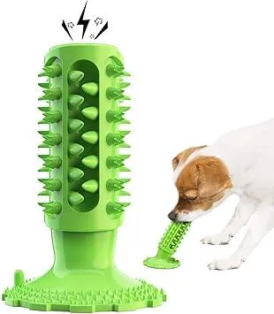 GLADOG Tough Dog Toothbrush Toy, 4 Uses in 1 Dog Toys with Suction Cup, Durable Suction Cup Dog Toy, Interactive Dog Chew Toys, Squeaky Dog Toys, Dog Teething Toy (Green)