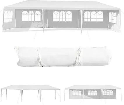 Tangkula 10'x30' Outdoor Canopy Tent Heavy Duty Party Wedding Event Tent Sturdy Steel Frame with 5 Removable Sidewalls Waterproof Sun Snow Rain Shelter Gazebo Canopy Tent, White