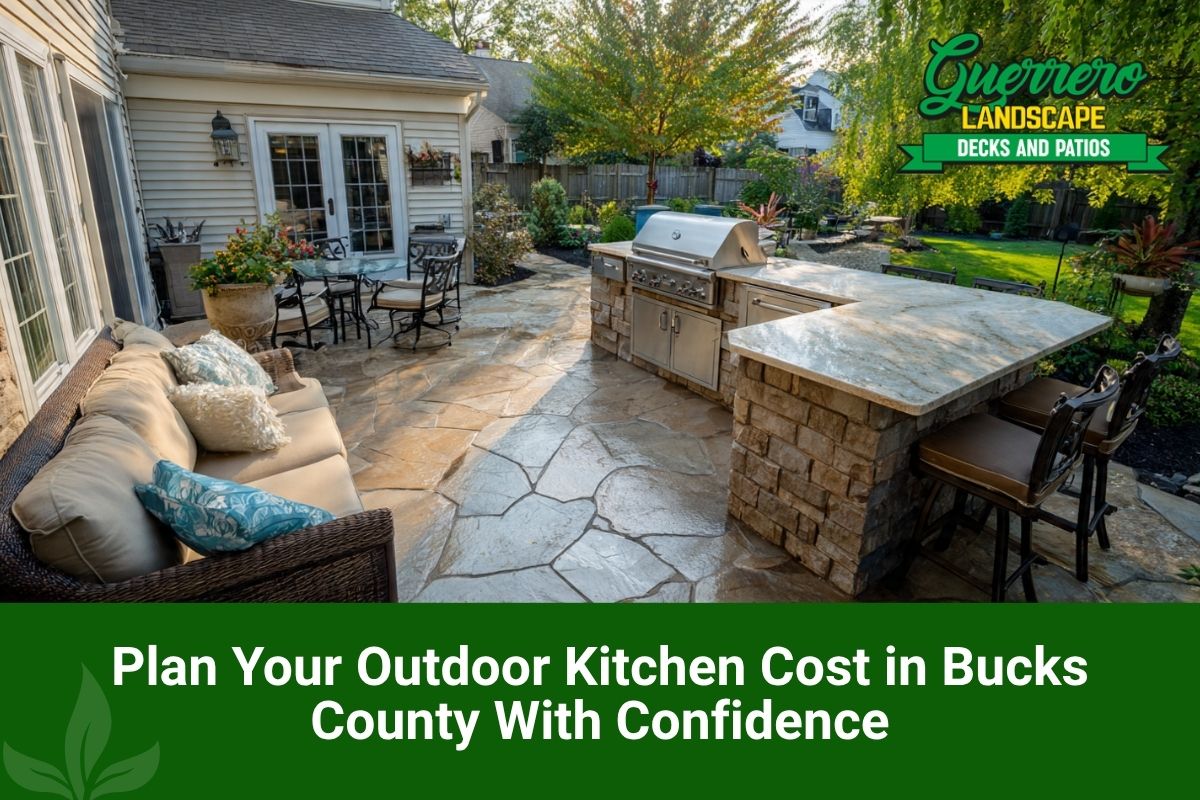 Utility lines and lighting setup for outdoor kitchen cost in Bucks County backyard project