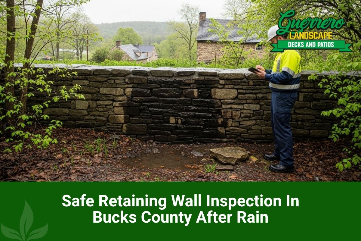 Retaining wall inspection in Bucks County after spring rain