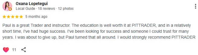 PITTRADER 5 STAR REVIEW. Paul is a great trader and instructor. The educations is well worth it at PITTRADER.
