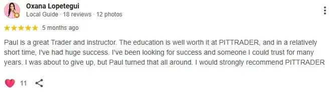 PITTRADER 5 STAR REVIEW. Paul is a great trader and instructor. The educations is well worth it at PITTRADER.