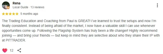 PITTRADER 5 STAR REVIEW. The trading education and coaching from Paul is Great!