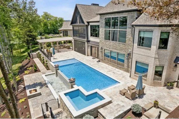 custom build pool, spa, entertainin area and fire pit