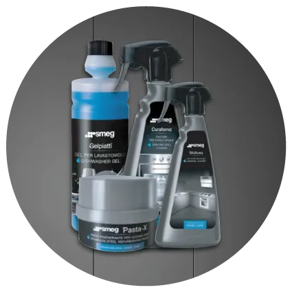 Smeg cleaning products for maintaining kitchen appliances and surfaces