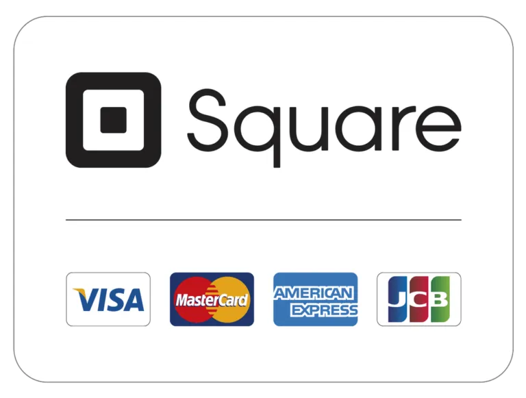 Square payment logo – Visa, MasterCard, and American Express accepted.