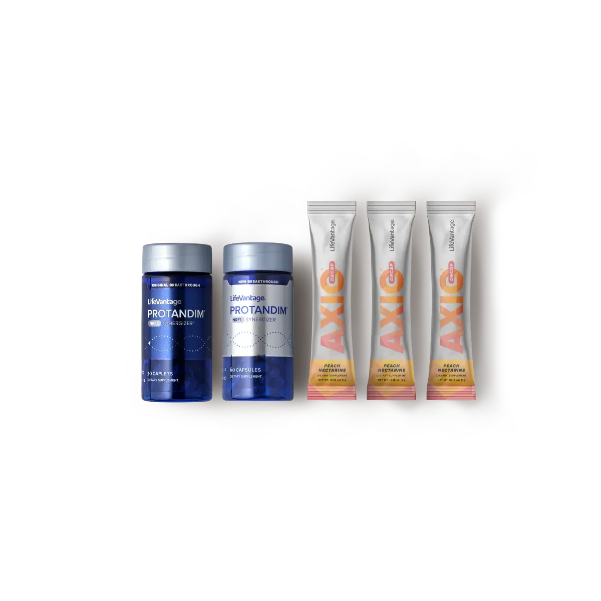 Protandim NRF2 Synergizer dietary supplement displayed with TrueScience Liquid Collagen for healthy aging support
