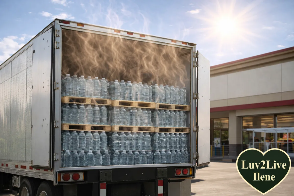 Plastic water bottles stored in hot delivery truck leaching toxins and microplastics — why bottled water quality is a concern — Luv2Live Ilene