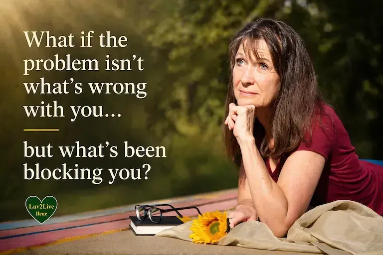 Woman sitting thoughtfully outdoors with text about feeling stuck and questioning why nothing is working, representing frustration with fatigue, brain fog, and unresolved health issues