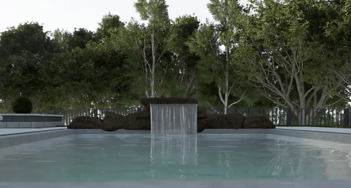 Built-in seating and fire pit area designed for a more functional backyard gathering space.