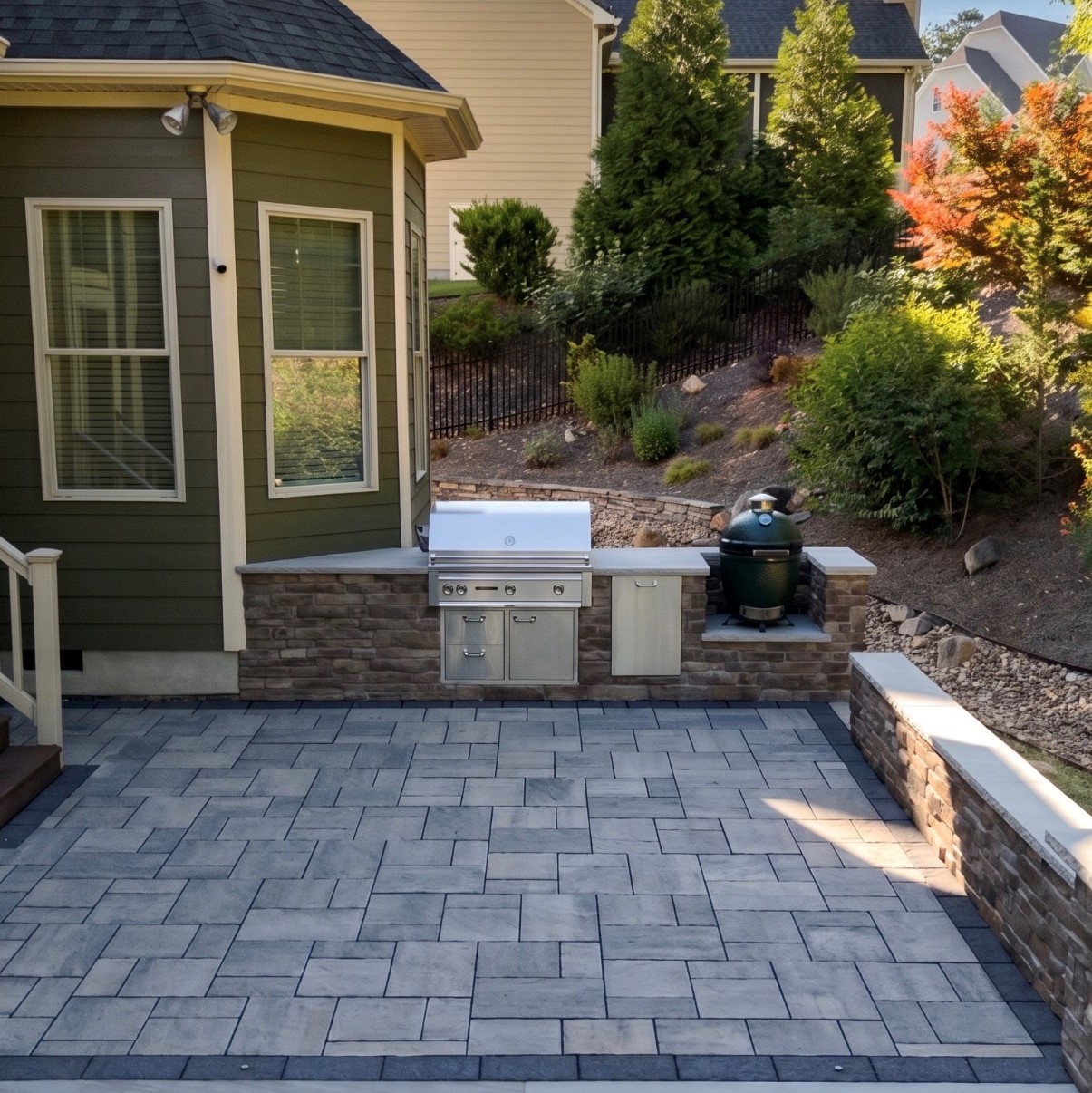 paver patio and walkway installation near deck in Raleigh NC