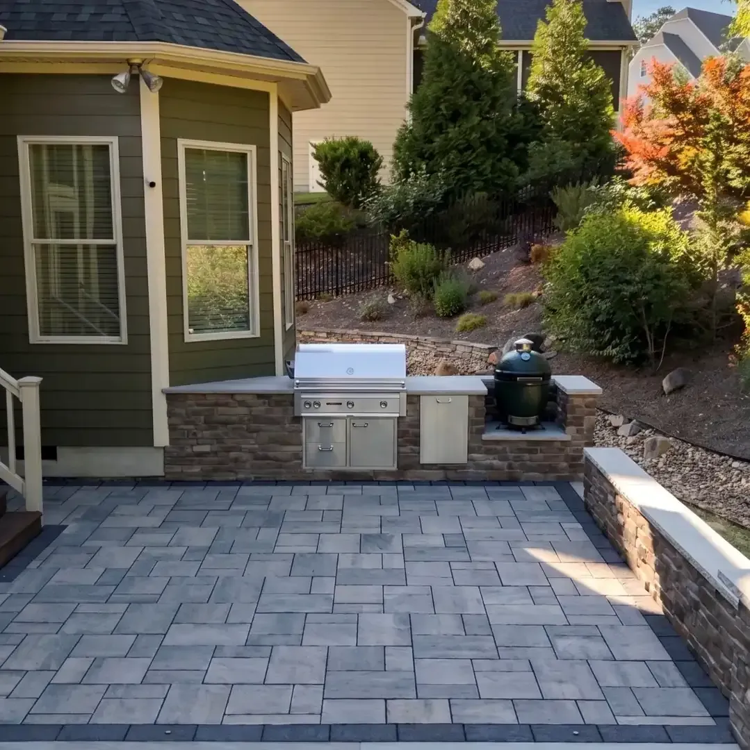 paver patio and walkway installation near deck in Raleigh NC